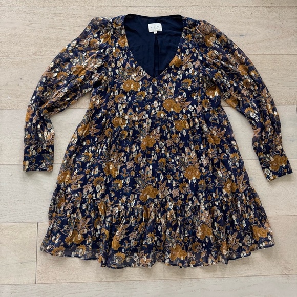 NWOT Sezane Floral Mini Silk-Blend Long-Sleeve Dress 38 - Picture 8 of 11
